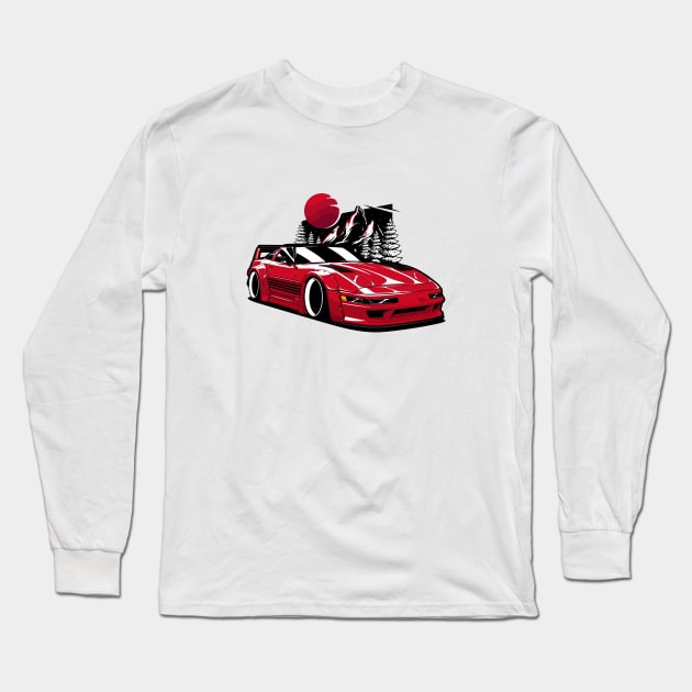 Red Corvette C4 Mountains Long Sleeve T-Shirt by KaroCars